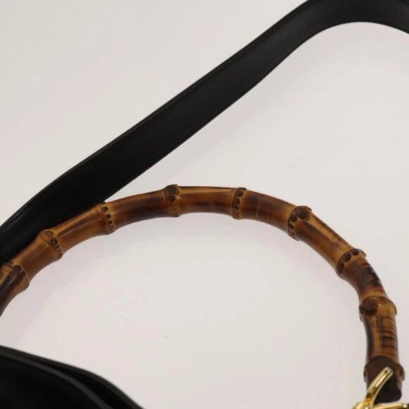 GUCCI Bamboo Shoulder Bag Leather 2way Black Gold 001 1781 1638 Auth 136183 - Picture 8 of 16